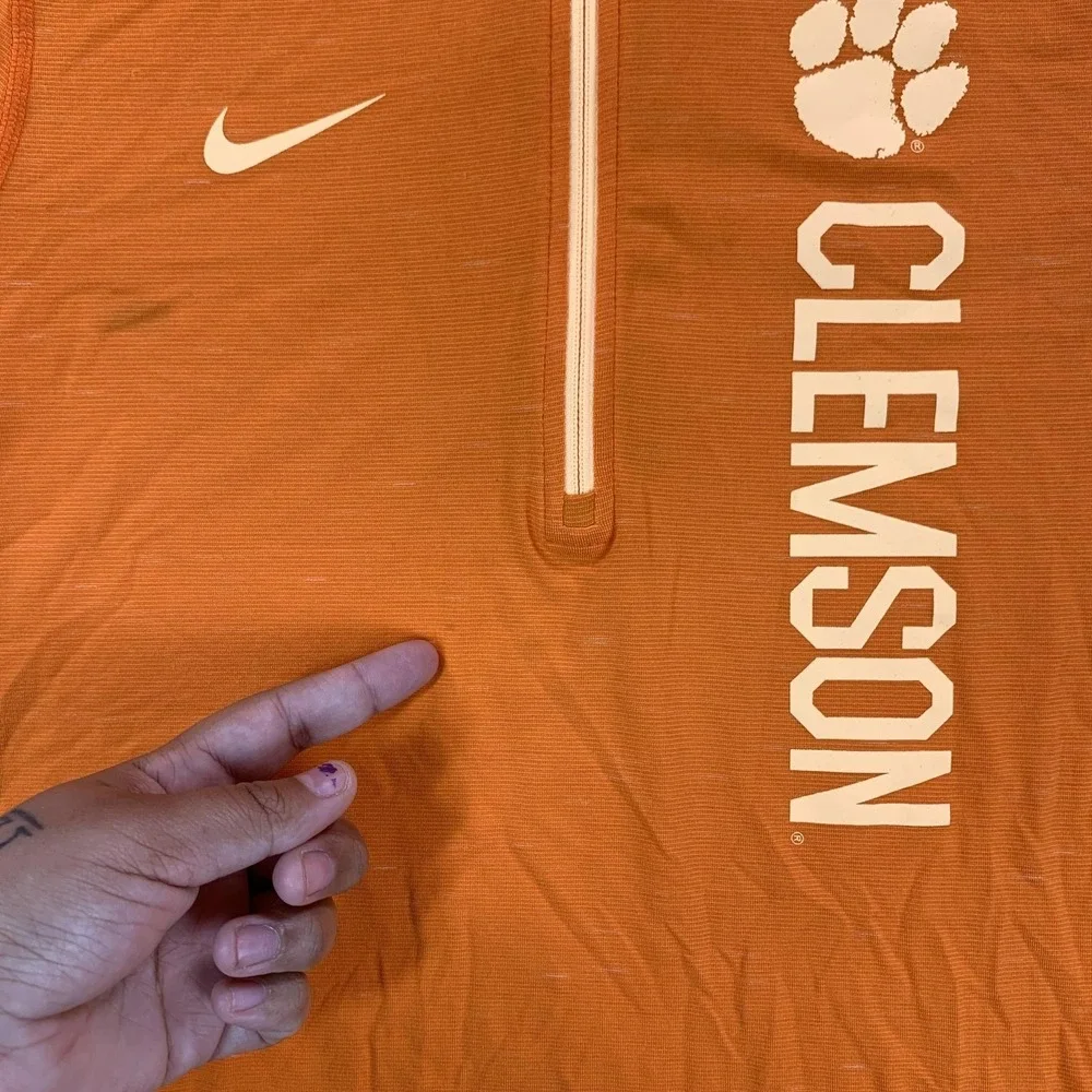 NEW Clemson Tigers Shirt Women S Orange NCAA Football Nike Dri Fit 1/4 Zip STAIN